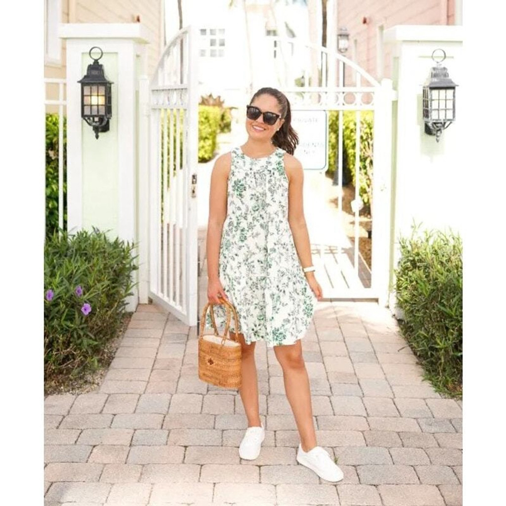 Women's Gal Meets Glam White Lisa Green Floral Tiered Mini‎ Dress Size 6